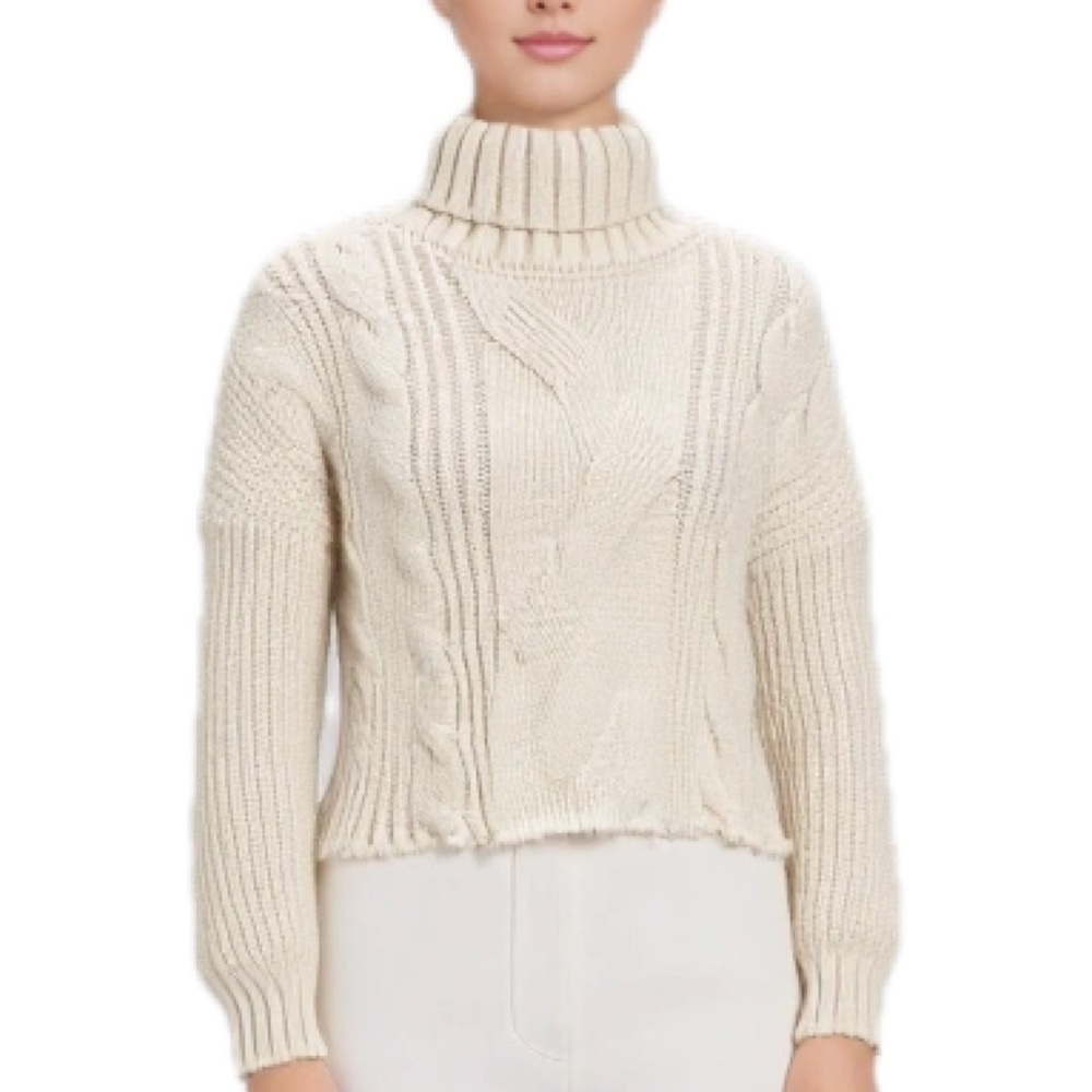 Guess Off White Cable Knit Cropped Turtleneck Size Small